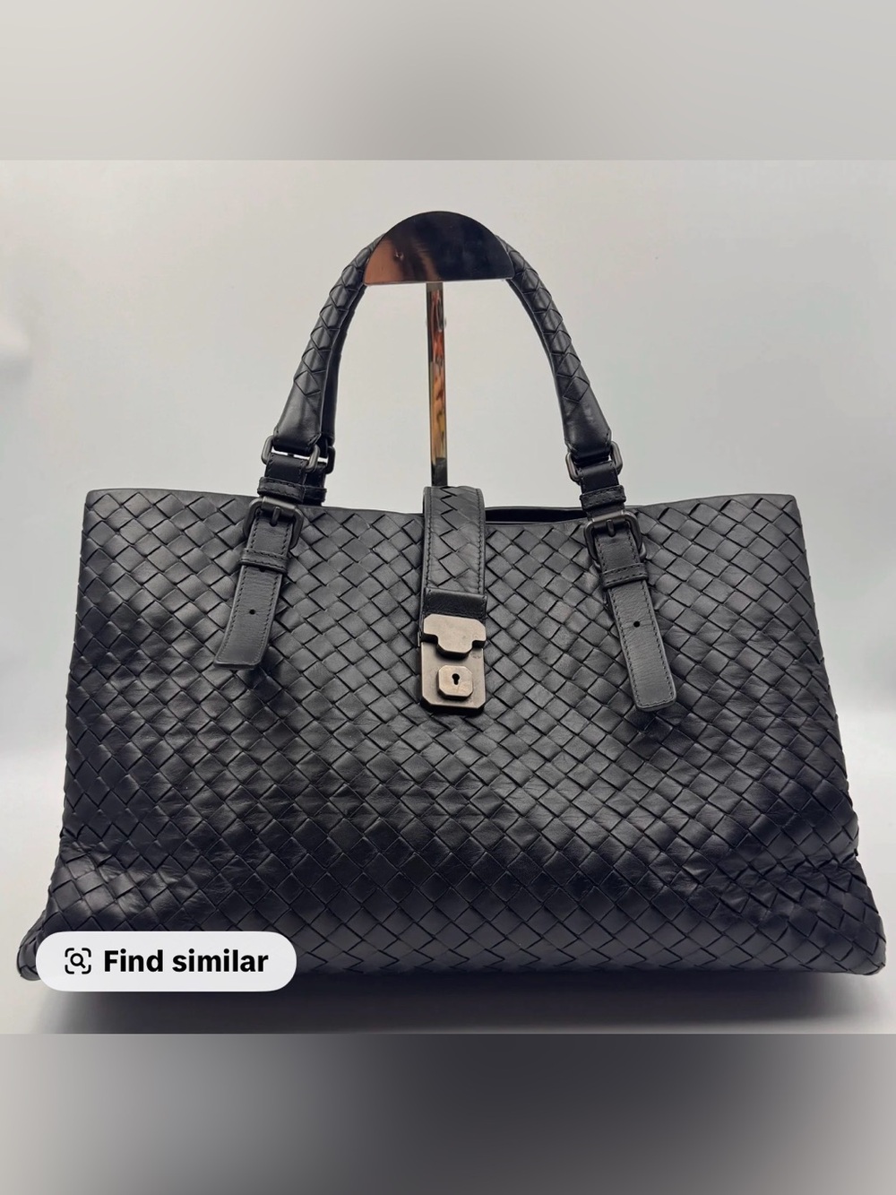 BOTTEGA VENETA Roma Medium Black Intrecciato Nappa leather tote bag